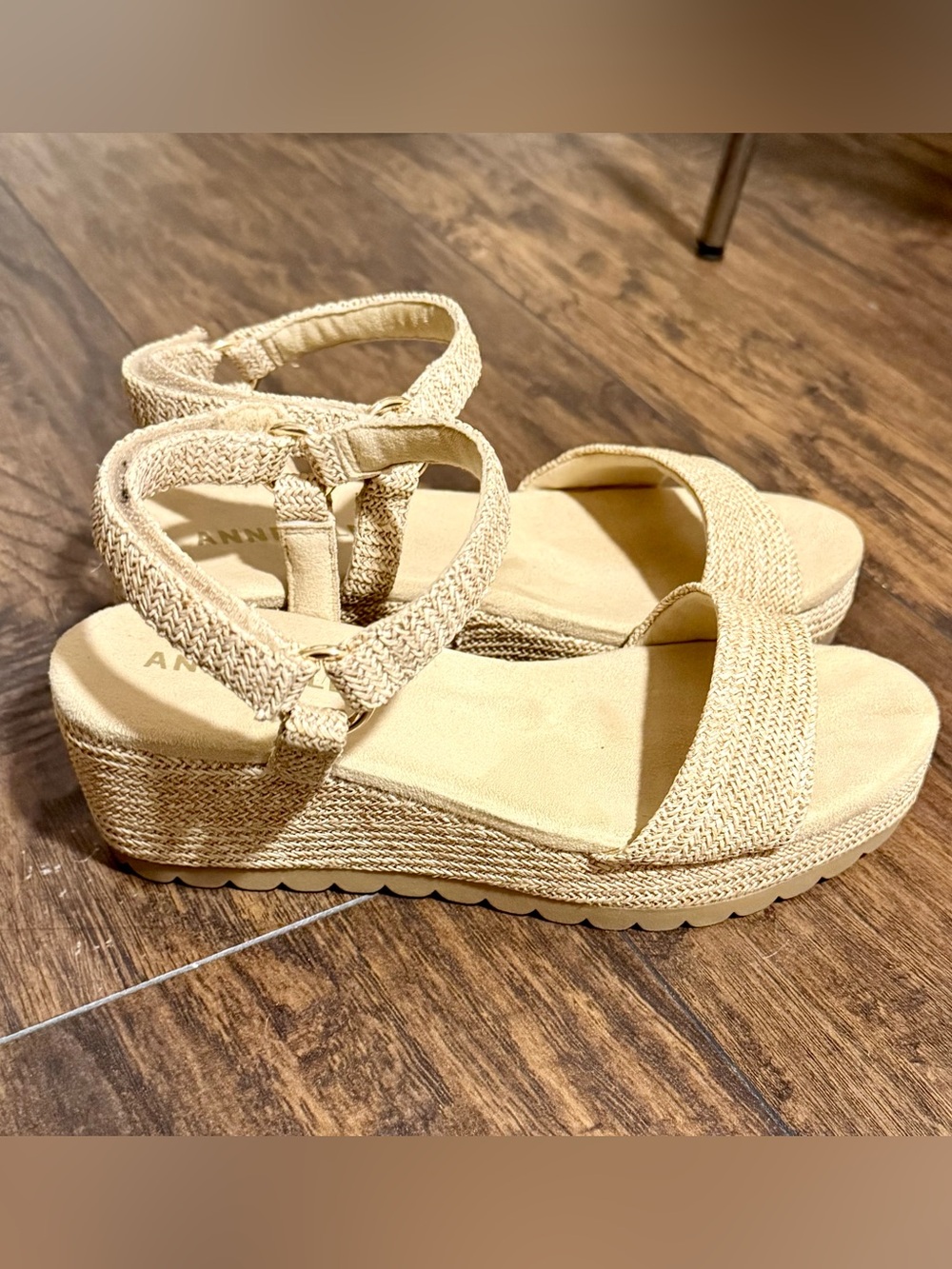 Anne Klein Beige Woven Platform Espadrille Wedges
